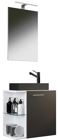VCM 3-TLG Set | Waschplatz für Gäste WC | Gästebad | Waschtisch mit Spiegel | Badezimmer Set – Hausa SC-BL