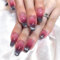 JUSTOTRY 24 Pcs Noir Coffin Faux Ongles Long, Burgundy French Press on Nails Motif,Glossy Cercueil Faux Ongle avec Colle Pour Femme et Fille,Ballerine Faux Ongles à Coller Nail Art