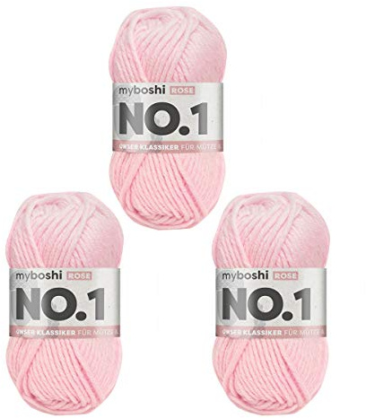 myboshi No.1 Wolle zum Häkeln und Stricken, Schnellstrickgarn, langlebige Mützenwolle, Strickwolle, Häkelwolle, mulesing-frei, 50g, Ll 55m Rosa (Rose) 3 Knäuel