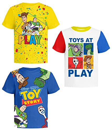 Disney Lot de 3 t-shirts pour bébé garçon, Jaune/blanc/bleu, 6 ans