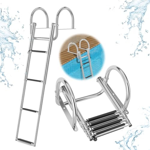 RELAX4LIFE Escalera Barco Telescópica de 4 Escalones, Escalera Piscina Plegable de Acero Inoxidable con Pasamanos y Escalones Antideslizantes para Yates, Muelles, Pontones, Carga 227kg (Modelo 4)