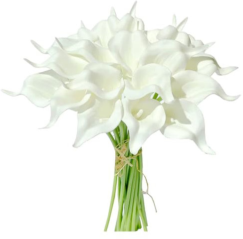 Wisafory 10 Stück Künstliche Calla Lily Kunstblumen Realistic Latex Calla Lilie Brautstrauß Künstliche Calla Real Touch Blumen Dekoration für Hochzeits Wohnzimmer Büro Hotel Küche Weiß