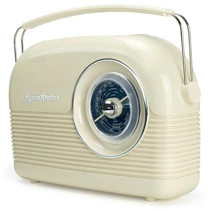 ByronStatics Portable Radio Small, FM Radios with Bluetooth Speaker, Radios Mains or Battery Operated, Headphone Jack, for Home & Outdoor, Cream