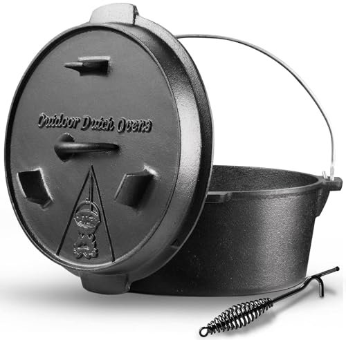 NSIRONS Dutch Oven, Dutch Oven 9 liter, Eingebrannter Feuertopf mit Deckelheber, 2in1 Gusseisen Topf mit Doppelfunktions-Deckel, Für Outdoor and Indoor, Schwarz