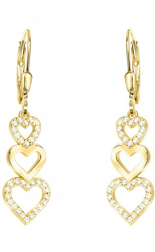 SOFIA MILANI - Damen Ohrringe 925 Silber - vergoldet/golden & mit Zirkonia Steinen - Dreifaches Herz Ohrhänger - E2707