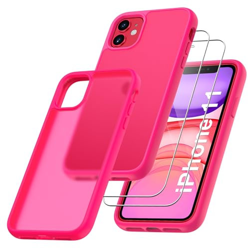 Qasyfanc Handyhülle Kompatibel mit iPhone 11, Hülle mit Kameraschutz und 2 Stück Schutzfolie, Hard PC Nie Vergilbung Case Matt Militärschutz Kratzfest rutschfest Schutzhülle, Rosen Rot