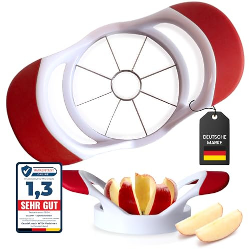 Caluny Apfelschneider Apfelteiler Edelstahlklingen Obstschneider spülmaschinenfest Apfelspalter Gummigriff Apple cutter Apfelentkerner Apfelstecher Apfelzerteiler apple slicer (Rot)