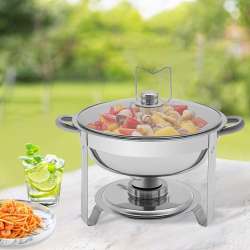 5L Rund Chafing Dish SpeisenwäRmer WarmhaltebehäLter BehäLter Edelstahl Buffet Warmer Lebensmittel Tablett WäRmebehäLter für Restaurants Cafeterias Hotels Hochzeiten Partys usw Silber