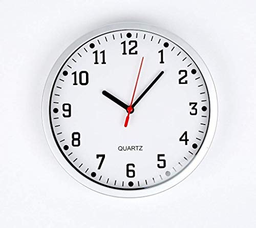 ANALOGUE WALL CLOCK, LARGE STYLISH WALL CLOCK with Silver Frame & White Dial, BIG Easy Readable Numbers, Modern Look Round Wall Clock for Any Room in House, Office, School, Classroom 23cm/9 Size