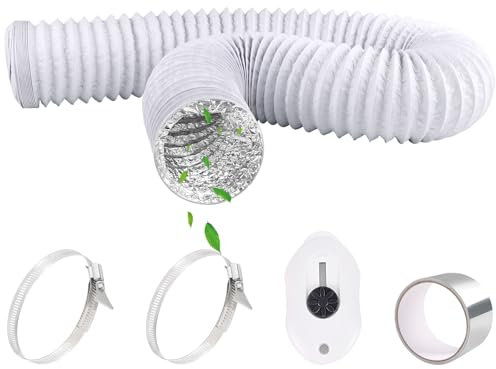 Abluftschlauch Ø125mm 2,5m Lüftungsschlauch PVC Flexschlauch mit Aluminiumband 50mm x5m und 2 Schlauchschelle Edelstahl Aluminium Abluftrohr für Klimaanlage Abluftventilator Abzugshaube - Weiß