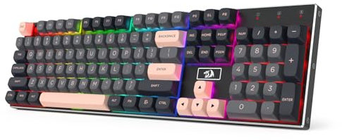 Redragon K556 SE Wired Gaming Keyboard, 104 Keys Hot-Swap Mechanical Keyboard w/Original Aluminum Base, Upgraded Socket, Noise Dampening Kit, PBT Keycaps & Custom Linear Switch, Dawn Sakura Color