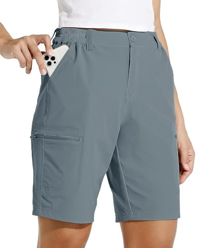 WILLIT Damen Shorts Wanderhose Kurze Hose Sommer Cargohose Radhose Stretch Sporthose Golfshorts Schnelltrocken Wander Outdoor Leichte Reise Shorts mit Taschen Jeansblau M