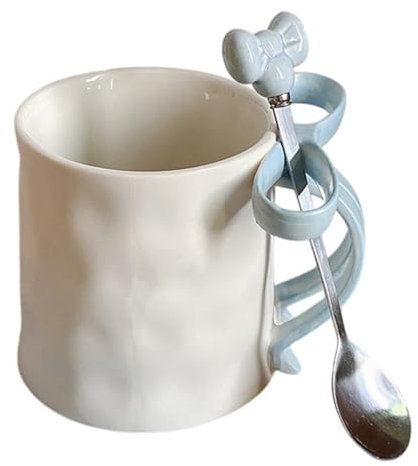 Mug with Bow Handle, Ceramic Mug with Bow Handle and Coffee Spoon, Bow Mugs Cute, Ribbon Bow Mug for Hot Chocolate, Coffee, Hot Drinks, Valentine's Day Christmas Birthday Present, 500ML