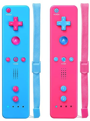 JYELUK Mando a distancia Wii, paquete de 2 compatibles con Nintendo Wii, con correa de muñeca y funda, rosa y azul