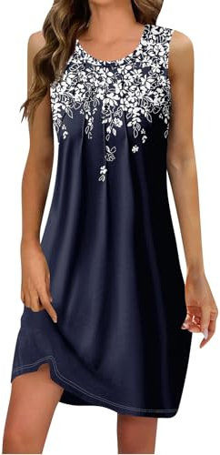 Robe Elegante Femme Robe Courte Femme Robe a Fleur Femme Robe Courte Col Rond sans Manches Robe Boheme Chic Robe Plage Femme Robe Rose Femme Et Ventes Flash du Robe D Ete pour Femme L