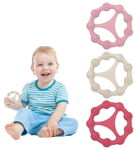 Momowin 3 pcs Mordedor Bebe, Bebe Refrigerante，Mordedor de Silicona, Libre de BPA, Juguetes para Bebes y Anillos de Agarre