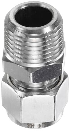 sourcing map Compression Fitting 12mm Tube OD x 1/2 NPT Male Thread Stainless Steel Straight Coupler Adapter Compression Tube Pipe Fitting Connector for Oil Gas Water