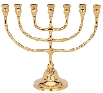 NKlaus Menora 22 cm - Bougeoir à 7 branches en laiton poli - Chandelier juif traditionnel pour cérémonie et décoration 16410