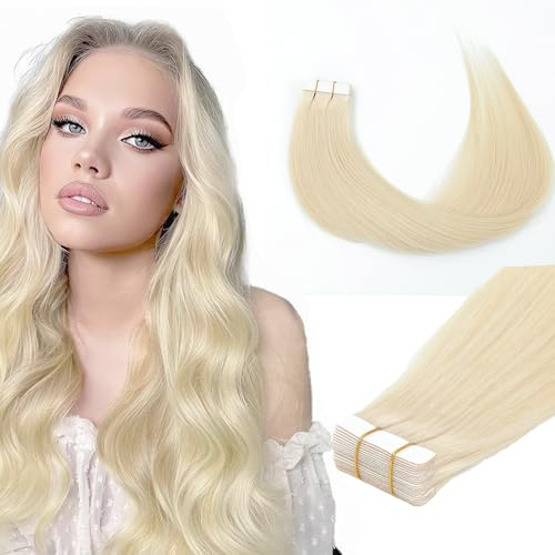 Tape in Hair Extensions Human Hair Echthaar Extensions Seamless Remy Hair Extensions Invisible Straight Tape in Hair Extension Human Hair Glatt Haarverlängerung (60#, 20Zoll(50cm)-50g)
