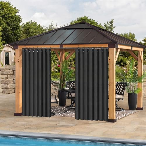 SK Studio Outdoor Vorhang Wasserdicht Faltbarer Blickdicht Sichtschutz Outdoorvorhänge mit Ösen Sonnenschutz Gardine für Balkon Terrasse Pergola Gartenlaube, 1 Stück, Dunkelgrau, 140x200cm
