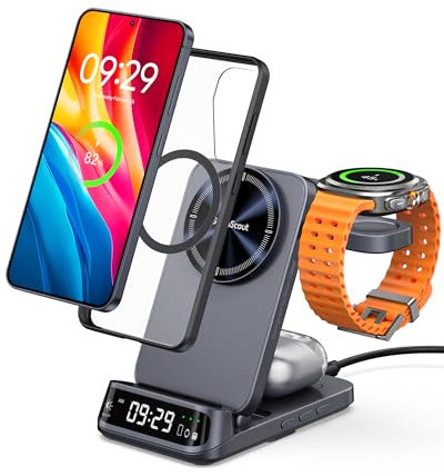 SwanScout Magnetisches Ladestation für Samsung, 3 in 1 Wireless Charger für Galaxy S25 Ultra/S24/S23/Z Flip 7, Ladegerät für Samsung Watch Ultra/7/6, für Galaxy Buds 3/Pro, SwanScout 708SM