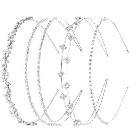 Prasacco 4 Stück Silber Strass Stirnband, Hochzeit Braut Haarreifen Strass Haarreif für Damen und Mädchen Funkelnde Kristall Haarband für Hochzeit, Tanz, Party, Bühne, Alltag (4 Stile)