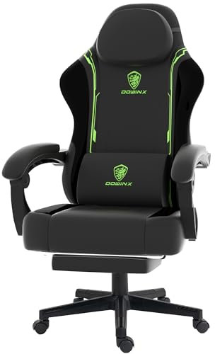 Dowinx Gaming Stuhl, Ergonomischer Gamer Stuhl aus PU-Leder mit Lendenwirbelstütze, PC-Stuhl mit verbreiterter Rückenlehne, Belastbar bis 150 kg, Grün