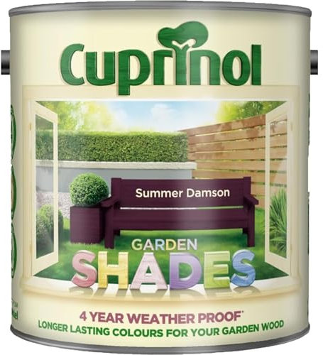 DUAYRA Garden Shades Paint | Quick Drying Water Based | For Garden Fence, Shades, Benches, Terracotta, Brick, Stone | Exterior Wood Furniture | Long Lasting (Summer Damson, 2.5 Liters)