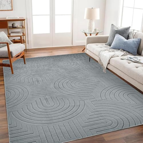 WONGS BEDDING Wohnzimmer Teppich Modern Waschbar 80x150cm, Grau | Unifarben Geometrisch Teppich rutschfest Weich Flauschig Carpet für Wohnzimmer Schlafzimmer Büro Essenzimmer