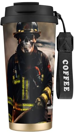 DUWAA Thermobecher mit Feuerwehrmann-Motiv, Edelstahl, isoliert, Reise-Kaffeetasse, Campingbecher, Kaffeebecher für Männer und Frauen