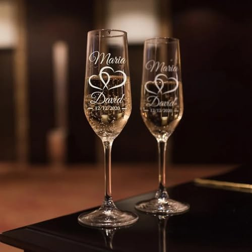 Set di 2 calici da champagne personalizzati, bicchieri da vino Mr & Mrs, regalo di nozze per sposi e sposo, regalo per coppie, San Valentino, anniversario