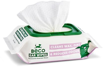 Beco Dog Ear Cleaner Wipes - 1 Pack of 70, For Ear Wax & Dirt, Gentle Plant-Based Pet Grooming Wipes, Coconut Scented