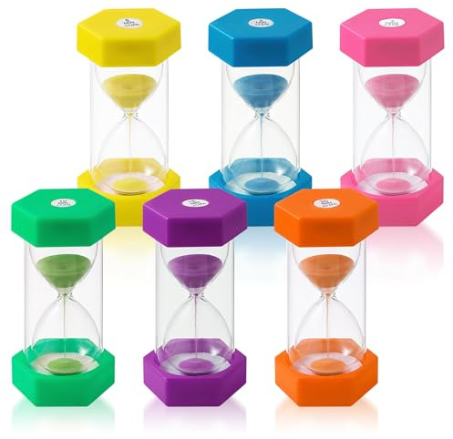 MFUSUL 6 Stück Bunter Sanduhren für Kinder, Sanduhren Set für Kinder 1/3/5/10/15/30 Minuten, Zeitmesser Sanduhren für Küche, Zuhause, Kinderleben, Lernen