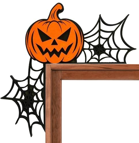 Décoration de cadre de porte d'Halloween - Décoration de porte amusante en bois avec citrouille, fantômes, sorcière et toile d'araignée, plaque de porte décorative pour salon, chambre à coucher, fêtes