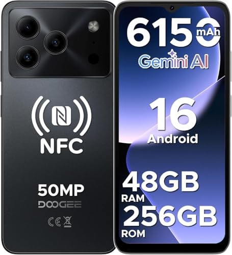 DOOGEE Note 56 Plus Mobile Phones, Newest Android 16 Smartphone, 48GB + 256GB/2TB, 6150mAh & 6.56 HD+ 90Hz Display, 50MP Camera, 4G Dual Sim Free Unlocked Phones, Face ID/Fingerprint/NFC/OTG, Black