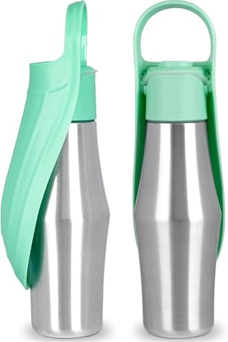 750 ML Gourde pour Chien Promenade Gourde Chien Isotherme Bouteille d'eau pour Portable Acier Inoxydable 304 Bol d'eau De Voyage pour Et Chat (Vert)