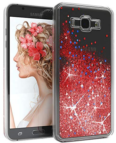 EAZY CASE Hülle kompatibel mit Samsung Galaxy J5 (2016) Schutzhülle mit Flüssig-Glitzer, Handyhülle, Schutzhülle, Back Cover mit Glitter Flüssigkeit, aus TPU/Silikon, Transparent/Durchsichtig, Rot