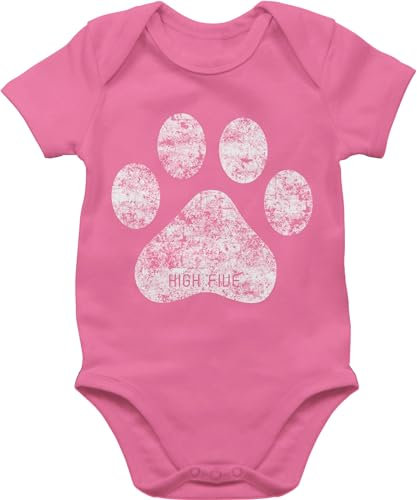Baby Body Junge Mädchen - Tiermotiv Animal Print - High Five Hunde Pfote - 1/3 Monate - Pink - kleidung mit hundemotiv strampler neugeborene tieren tiermotive paw bodys tiermotiven paws babysachen