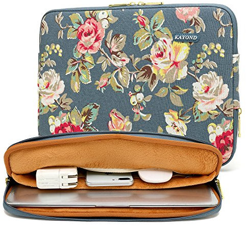 KAYOND blue water hyacinth Water-resistant 14 inch Canvas laptop sleeve with pocket for 14 inch 14.1 inch laptop case Macbook Pro 15.4 A1707 A1990 (14-14.1 inch, blue water hyacinth)