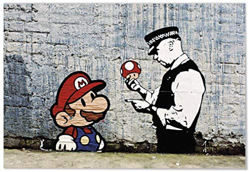 Panorama Leinwandbild Graffiti Banksy Druck Super Mario Bros 50x70cm - Gedruckt auf Leinwand - Banksy Leinwand - Dekoration Schlafzimmer Dekoration Wohnzimmer