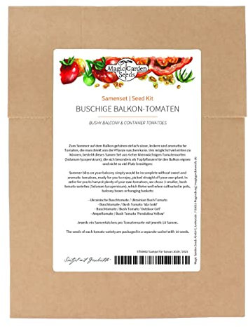 Buschige Balkon-Tomaten - Samenset mit 4 eher kompakt wachsenden Tomatensorten für Balkon & Terrasse