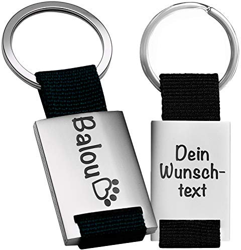 Personalisierter Schlüsselanhänger mit Gravur | Schlüsselanhänger Hund Hundepfote | Schwarz | Geschenke für Hundehalter und Hundebesitzer | 8,5x3,5cm