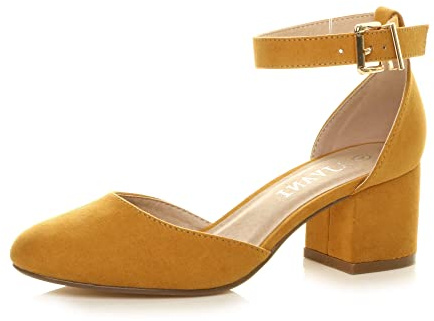 AJVANI Womens Ladies Low mid Block Heel Ankle Strap Mary Jane Court Shoes Sandals Size