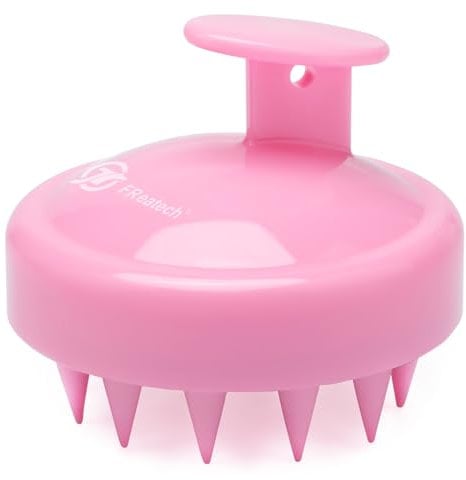 FREATECH Hair Scalp Massager Shampoo Brush for Scalp Scrub and Hair Growth, Shower Hair Scrubber Scalp Exfoliator Dandruff Comb with Flexible Silicone Bristles for Long Thick Curly Hair, Pink