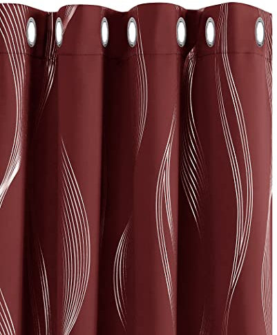 Deconovo Blickdichter Vorhang mit Ösen Thermo Thermogardine Hitzeschutz Dicke Kälteschutz, Blickdichte Gardinen mit Muster, Vorhang mit Ösen für Wohnzimmer, 183x117 cm(HöhexBreite), Rot, 2er Set