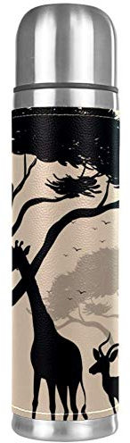 Moon Giraffe Hirsch Baum Silhouette Auslaufsichere Wasserflasche Edelstahl Vakuumbecher Thermoskanne Thermoskanne für heiße und kalte Getränke 500 ml für Büro, Schule, Reisen