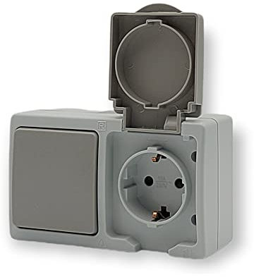 Aufputz Serienschalter IP54 Feuchtraum VDE (Horizontal Schalter+Steckdose)