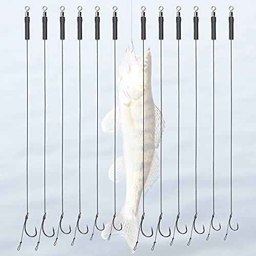 TANCUDER 12 Stück Karpfen Angelhaken Karpfenhaken Gebunden Angelhaken Karpfen Vorfächer 6#/8#/10# Boilies Karpfen Rigs Carbon Karpfen Vorfach Geflochtene Schnur Angelhaken für Karpfenangeln
