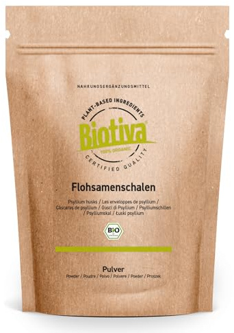 Flohsamenschalen Pulver Bio 1000g (2x500g) - gemahlen - Lebensmittelqualität - Psyllium husk powder - Reich an Ballaststoffen - Abgefüllt und kontrolliert in Deutschland - Biotiva