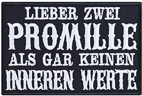 Aufnäher: Lieber zwei Promille, als keine inneren Werte Aufbügler Biker Bier Patch Stammtisch Bügelbilder Geschenk Biertrinker Applikation für Jacke/Weste/Jeans | 90x60mm